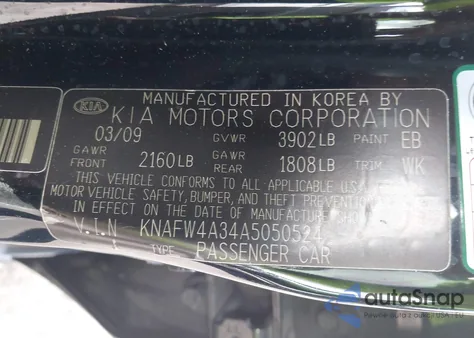 2010 Kia Forte Sx z USA, uszkodzony, nr VIN KNAFW4A34A5050524